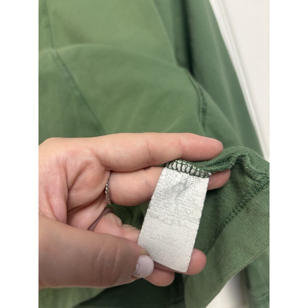 Prairie Cotton Green V-Neck Abstract Long Sleeve Top L Pocket USA Made Minimal - Picture 7 of 7